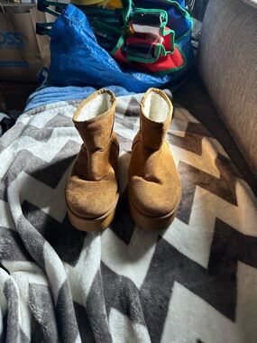 Forever Chestnut Suede Platform Shearling Boots